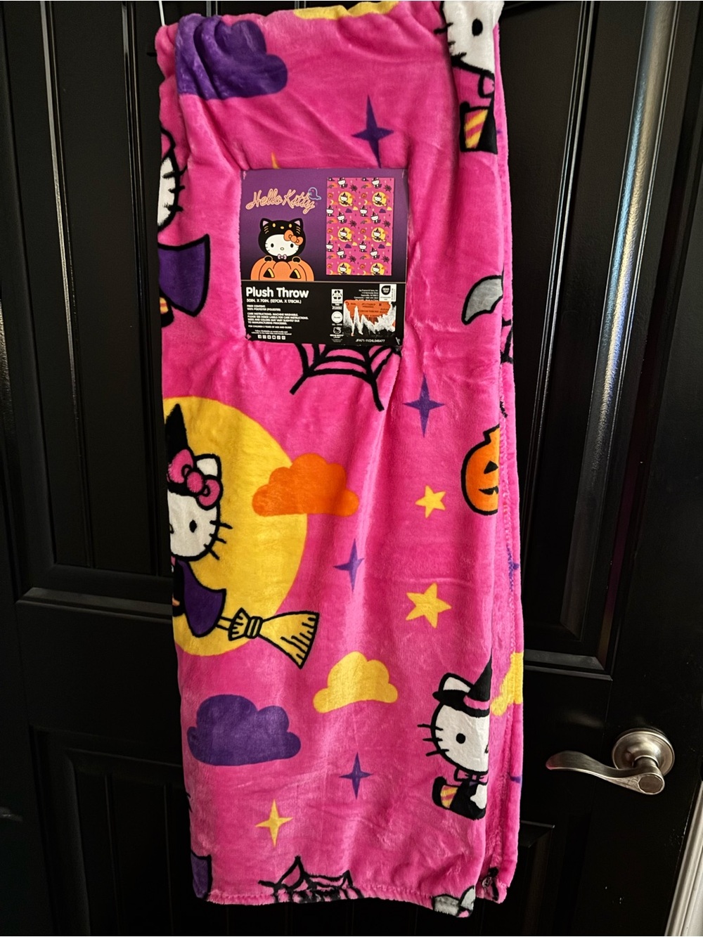Hello Kitty Pink Plush Throw Blanket with Halloween Motif